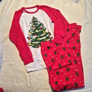IF Family girls size 16 holiday pajama set red with tree design NWOT